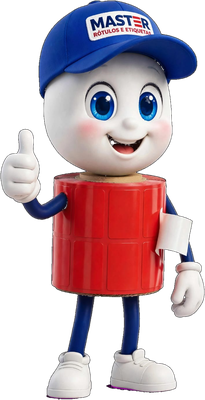 Etiquetinha, mascote da Master, fazendo joinha